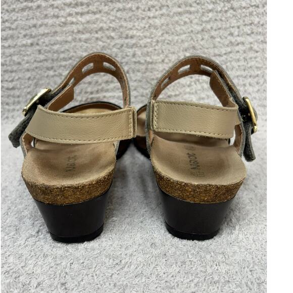 Naot Women's Black Grey Leather Wedge Heel Sandals Size 10 AS IS #59860 - Picture 3 of 7